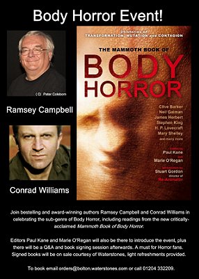 Mammoth Book of Body Horror event, Bolton Library, with Conrad Williams, Ramsey Campbell, Paul Kane and Marie O'Regan