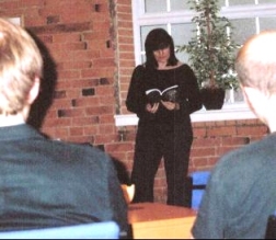 Marie O'Regan, reading at Derby Alt Fiction Launch event