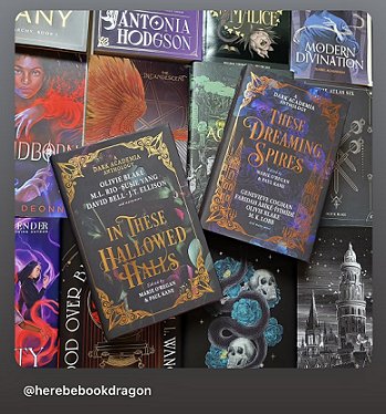 photograph showing a copy of In These Hallowed Halls and These Dreaming Spires, both edited by Marie O'Regan and Paul Kane, lying on a bed of hardback books