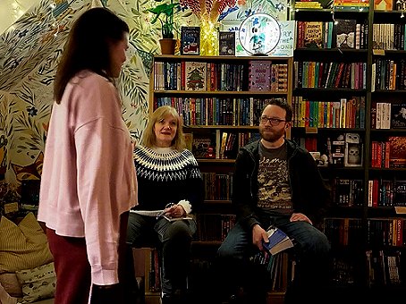 Charlotte introducing Marie O'Regan and Mark A. Latham