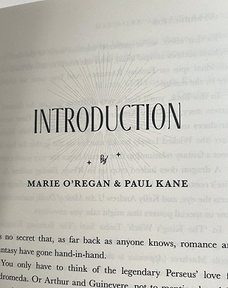 photograph showing the title page of the Introduction by Marie O'Regan and Paul Kane to The Secret Romantic's Book of Magic, edited by Marie O'Regan and Paul Kane