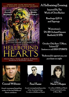 Waterstones Sheffield Hellbound Hearts event: Paul Kane, Marie O'Regan, Conrad Williams
