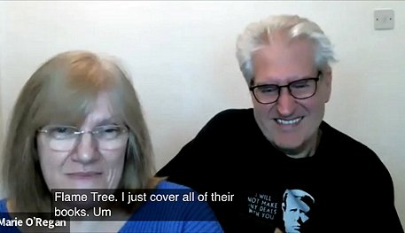 screenshot from BFS interview. L to R: A smiling Marie O'Regan and Paul Kane