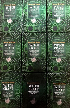 photograph showing nine copies of Beyond & Within: Witchcraft, edited by Marie O'Regan and Paul Kane, in three rows of three